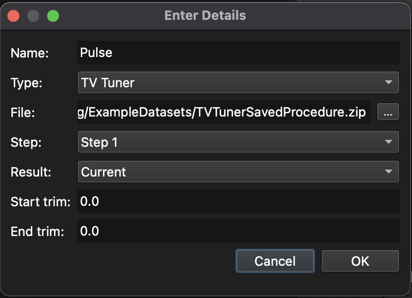 A screenshot of the laser pulse profile setup dialog