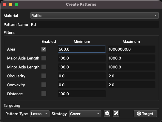 A screenshot of the options for creating patterns from SEM classes