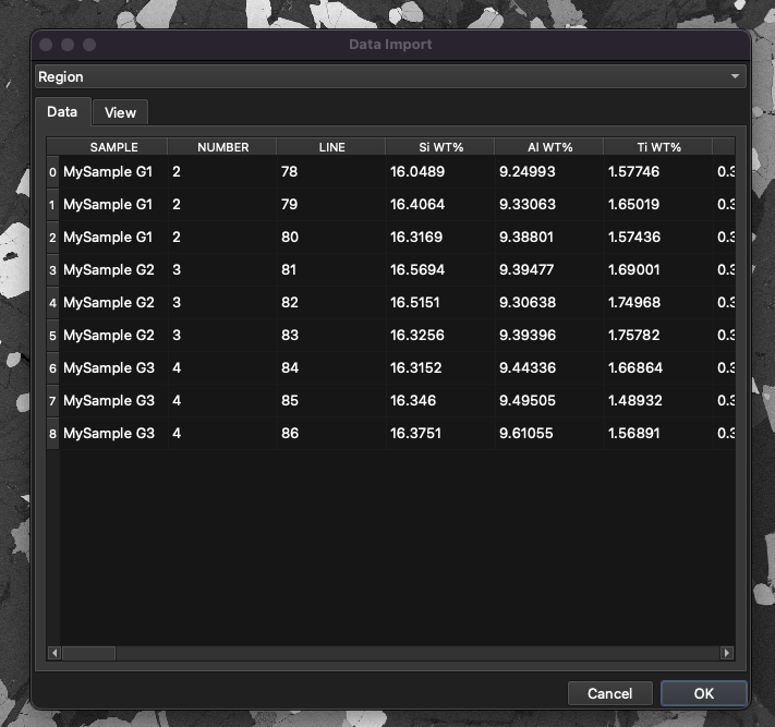The Data Import window in iolite Targeting