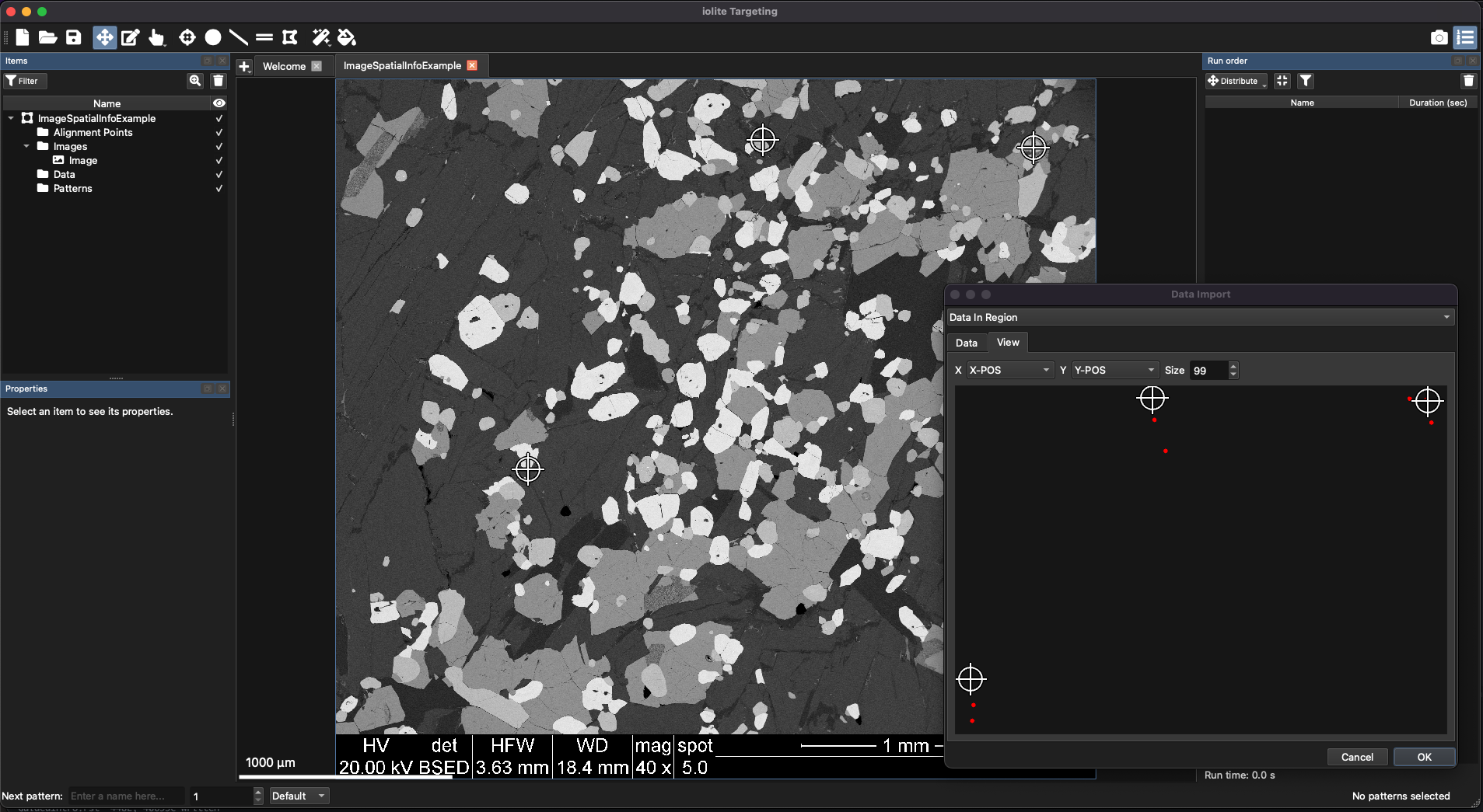 An example of placing points in a region using the three landmarks approach