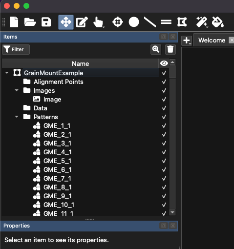 A screenshot of the Items Panel
