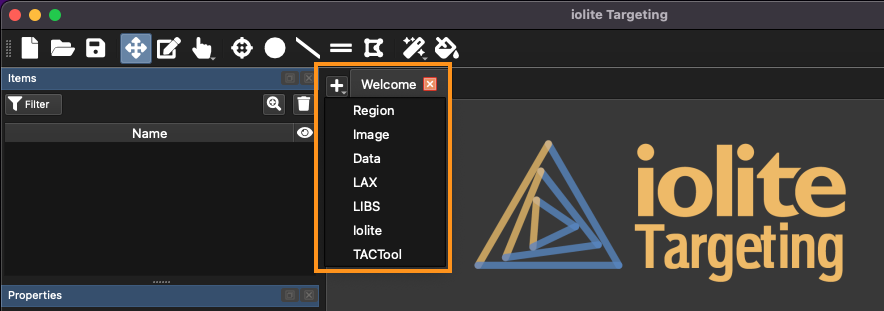 A screenshot showing the location of the import + button menu