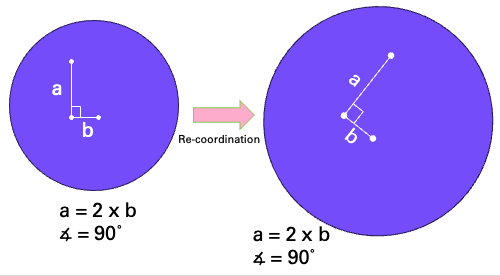 schematic of regions, showing effect of rotation and scaling after re-coordination